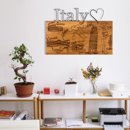 Wallity Escultura de pared I Love You Italy en Negro y Nogal